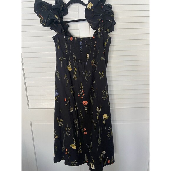 NWT H&M Linen-blend Cotton Off-the-shoulder Midi Dress Black/Floral XXL COttage - Picture 7 of 12